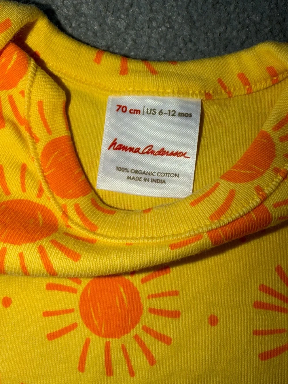 Hanna Andersson Yellow Baby Onesie & Bottoms with Orange Sun Print